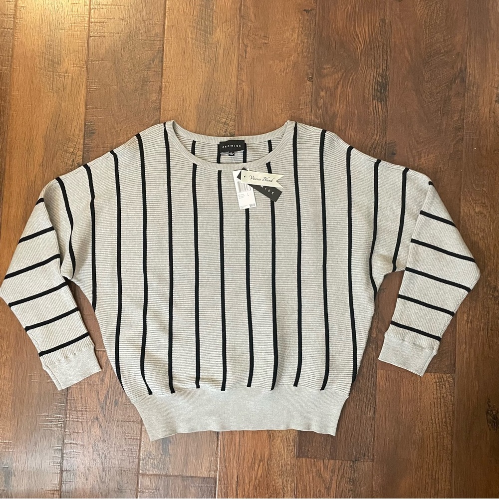 PREMISE dolman sleeve pullover striped sweater, size L, NWT